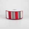 1.5  Florida Stripe Ribbon: Red, White & Grey (10 Yards) For Discount