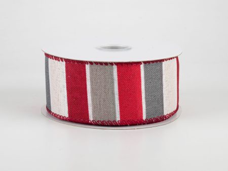 1.5  Florida Stripe Ribbon: Red, White & Grey (10 Yards) For Discount