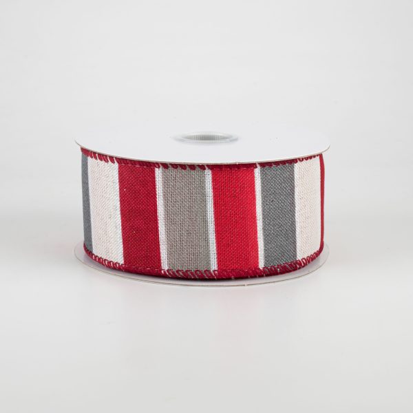 1.5  Florida Stripe Ribbon: Red, White & Grey (10 Yards) For Discount