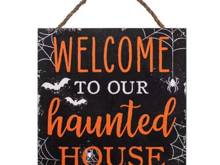 10  Square Wooden Sign: Welcome Haunted House For Sale