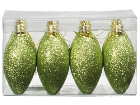 100MM Glitter Bulb Ornament: Lime (Set of 8) Hot on Sale