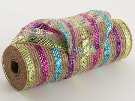 10  Poly Jute Deco Mesh: Metallic Easter Stripe Online Sale