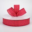 1.5  Embroidered Stitched Squares Ribbon: Red (50 Yards) For Cheap