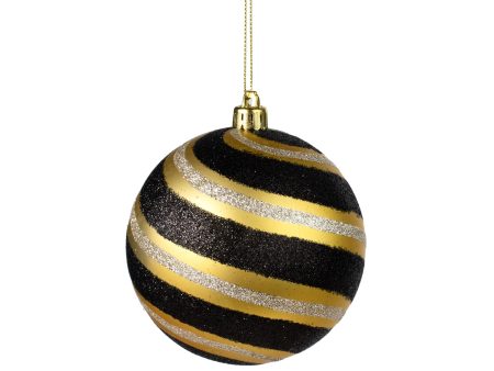 100MM Diagonal Glitter Stripe Ball Ornament: Gold, Black, Champagne Discount