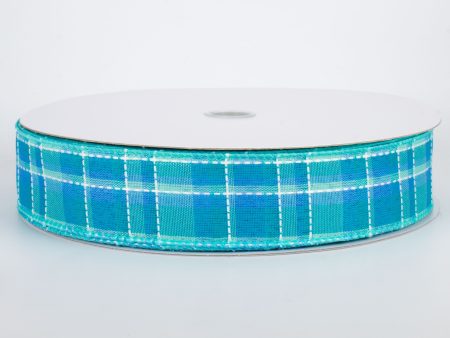 1.5  Stitched Spring Plaid Ribbon: Blue (50 Yards) Supply