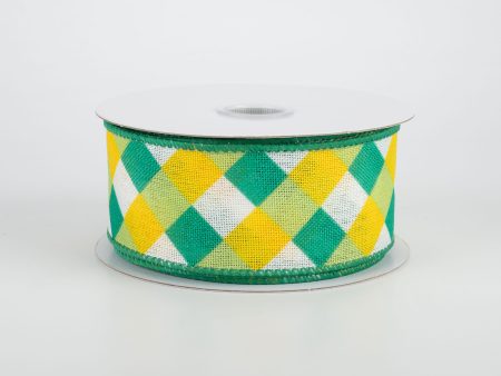 1.5  Diagonal Crossed Plaid Ribbon: Green & Yellow (10 Yards) Online