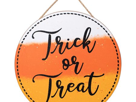 10  Round Wooden Sign: Trick Or Treat Candy Corn Online