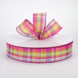 1.5  Stitched Spring Plaid Ribbon: Fuchsia & Blue (50 Yards) Hot on Sale