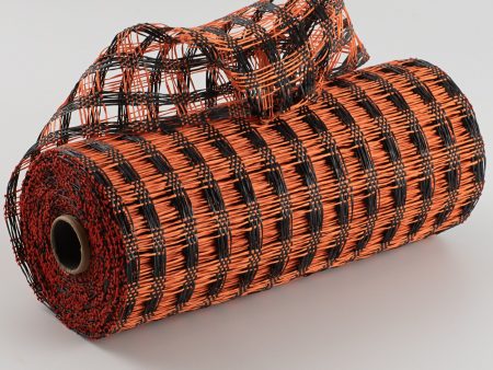 10  Poly Burlap Check Mesh: Black & Orange For Sale