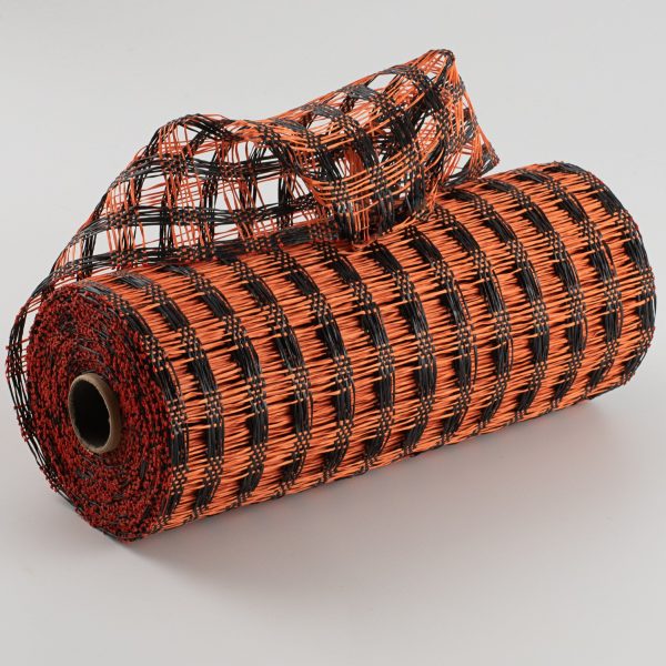 10  Poly Burlap Check Mesh: Black & Orange For Sale