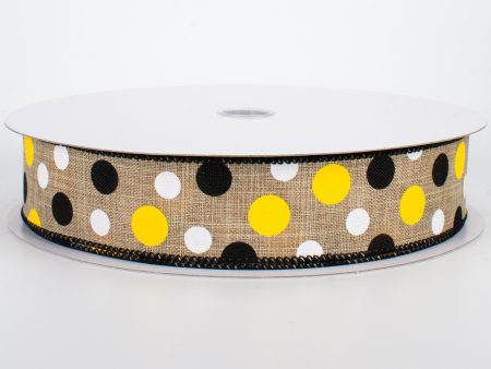 1.5  Natural Canvas Ribbon: Black, Yellow, White Dots (50 Yards) Online