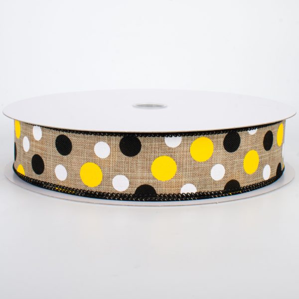 1.5  Natural Canvas Ribbon: Black, Yellow, White Dots (50 Yards) Online