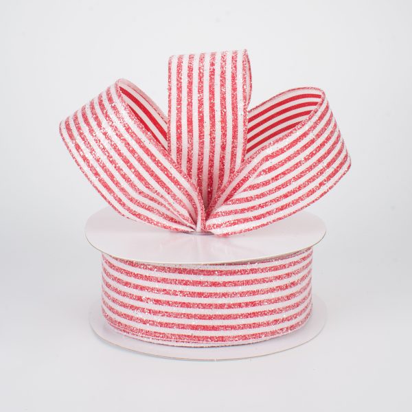 1.5  Iced Glitter Candy Stripe Ribbon (10 Yards) For Sale