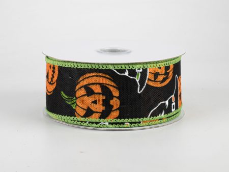 1.5  Witch Hat Wearing Jack-O-Lantern Ribbon (10 Yards) For Cheap