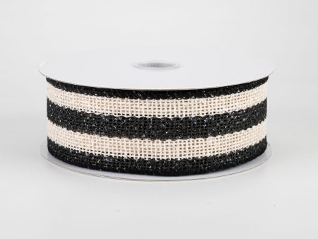 1.5  Ivory Striped Burlap Ribbon: Black (10 Yards) Online Sale