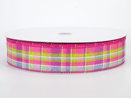 1.5  Stitched Spring Plaid Ribbon: Fuchsia & Blue (50 Yards) Hot on Sale