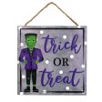 10  Square Wooden Sign: Trick Or Treat Frankenstein Discount