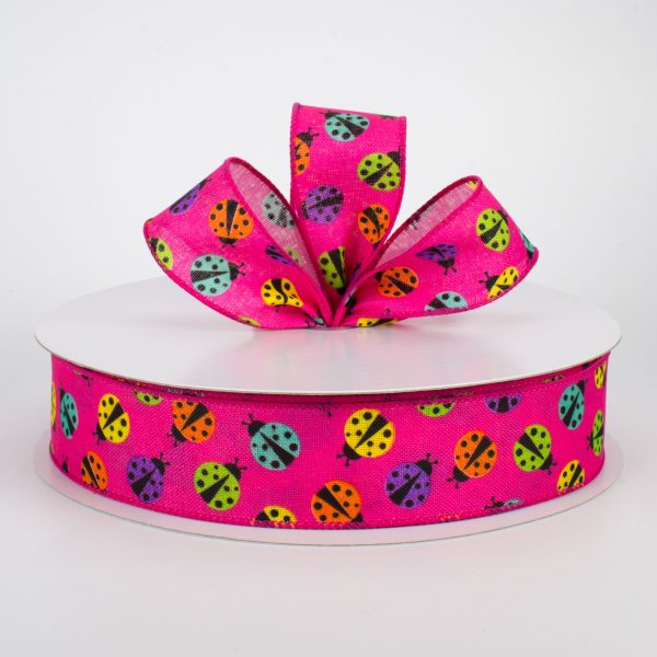 1.5  Multicolored Ladybugs Ribbon: Pink (50 Yards) Online Sale