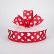 1.5  Hearts Ribbon: White On Red Satin (50 Yards) For Discount