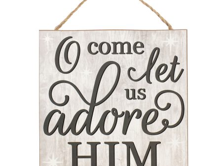 10  Square Wooden Sign: Let Us Adore Him on Sale