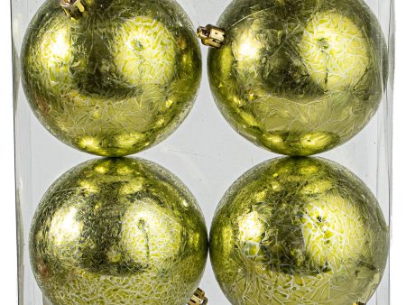 100MM Cracked Ice Ball Ornament: Apple Green (Box of 4) Discount