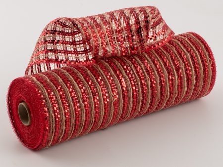 10  Burlap Deco Mesh: Metallic Dark Red For Sale