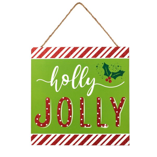 10  Square Wooden Sign: Holly Jolly Online now