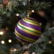 100MM Diagonal Glitter Stripe Ball Ornament: Mardi Gras Cheap