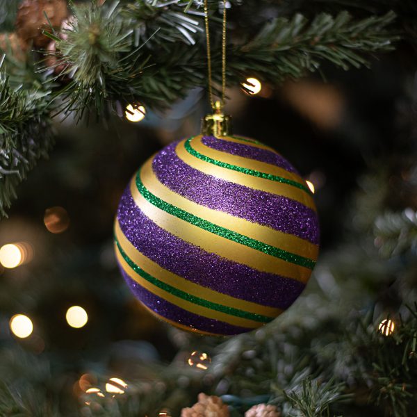 100MM Diagonal Glitter Stripe Ball Ornament: Mardi Gras Cheap