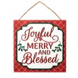 10  Square Wooden Sign: Joyful, Merry, Blessed Sale