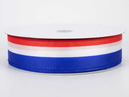 1.5  Satin Red, White & Blue Stripe Ribbon (50 Yards) on Sale