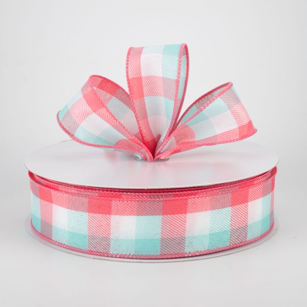 1.5  Gingham Ribbon: Coral, Turquoise, White (50 Yards) Online now