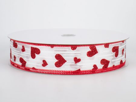 1.5  Glitter Hearts Ribbon: Red With White Lines (50 Yards) Online