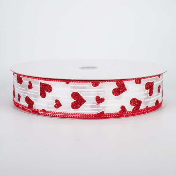 1.5  Glitter Hearts Ribbon: Red With White Lines (50 Yards) Online