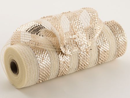 10  Burlap Deco Mesh: Cotton & Metallic Champagne Stripe Cheap