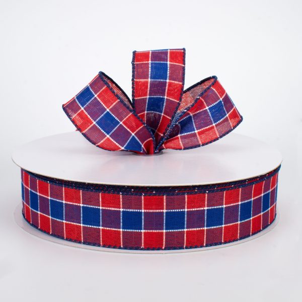 1.5  Stitched Check Ribbon: Red & Blue (50 Yards) Fashion