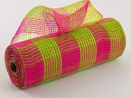 10  Fabric Mesh: Lime & Fuchsia Plaid Online now