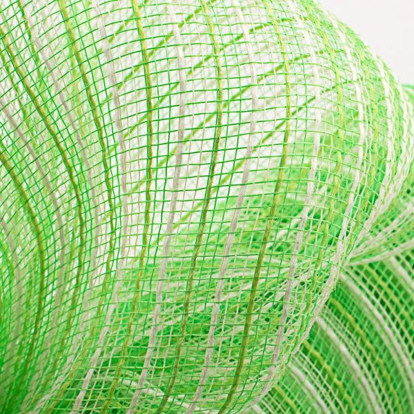 10  Poly Jute Deco Mesh: Fresh Green & Cream Thin Stripe For Sale