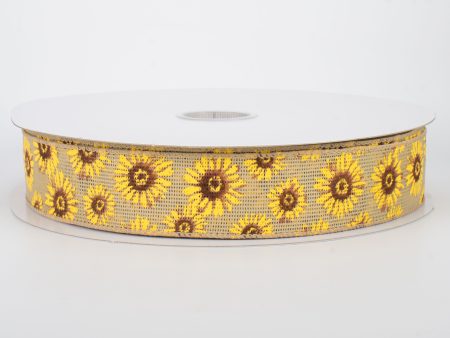 1.5  Natural Faux Burlap Sunflower Ribbon (50 Yards) Online