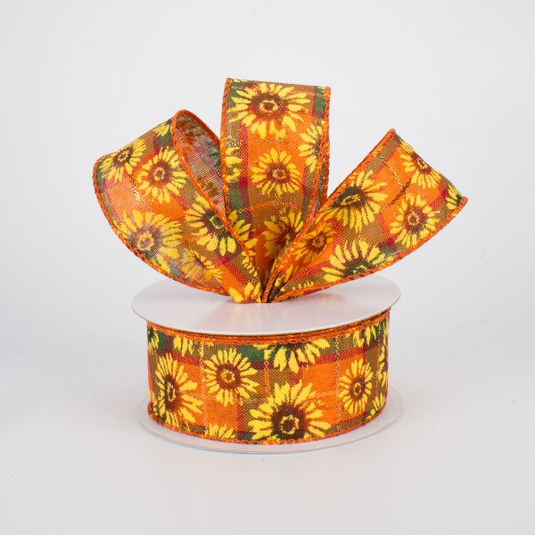 1.5  Glittered Fall Sunflower Ribbon (10 Yards) Online Hot Sale