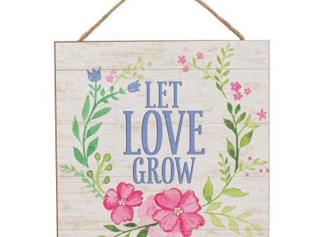 10  Square Wooden Sign: Let Love Grow on Sale