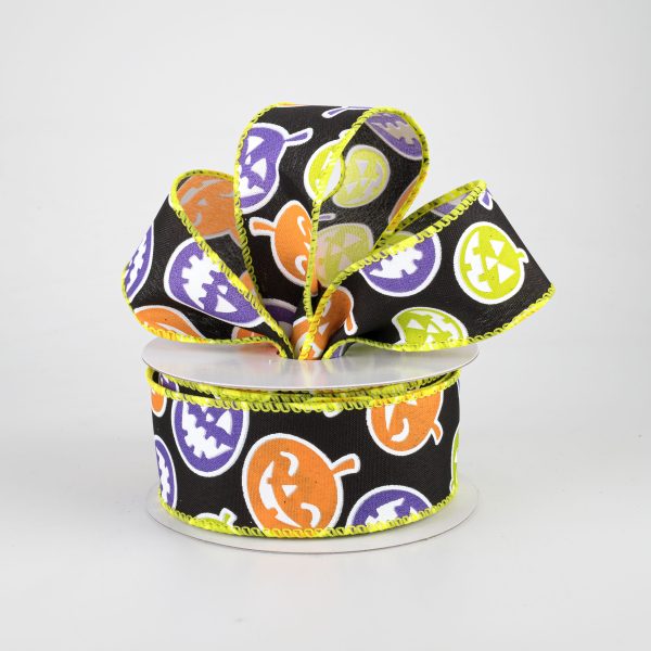 1.5  Neon Jack-O-Lanterns Ribbon (10 Yards) Hot on Sale