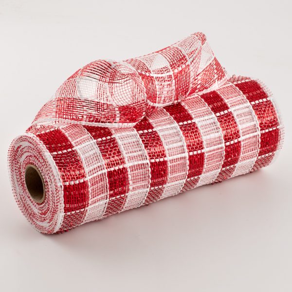 10  Metallic Check Mesh: Red & White (10 Yards) Fashion