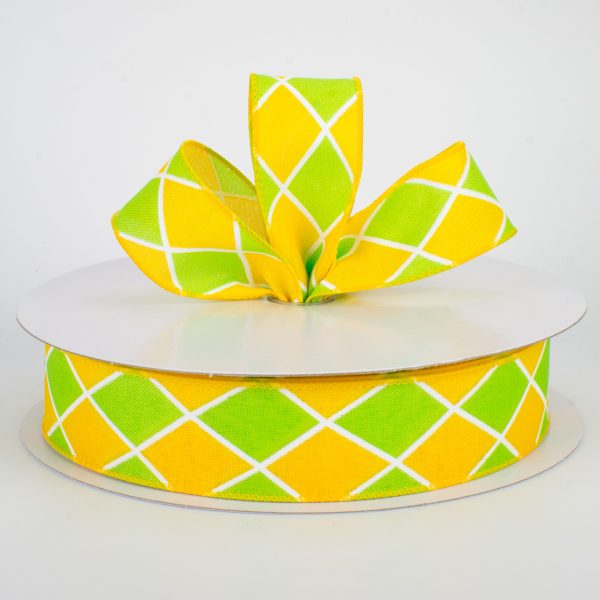 1.5  Harlequin Diamond Ribbon: Yellow & Lime (50 Yards) Hot on Sale