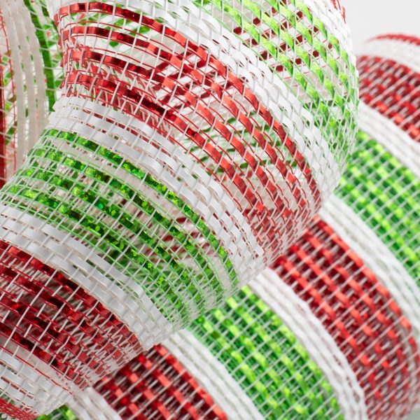 10  Poly Deco Mesh: Laser Foil Red & Lime Stripe Supply