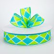 1.5  Harlequin Diamond Ribbon: Teal & Lime (50 Yards) Supply