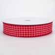 1.5  Embroidered Stitched Squares Ribbon: Red (50 Yards) For Cheap