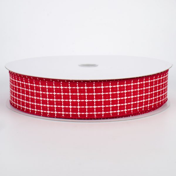 1.5  Embroidered Stitched Squares Ribbon: Red (50 Yards) For Cheap