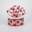 1.5  Glitter Hearts Ribbon: Red On White Sheer (10 Yards) Discount