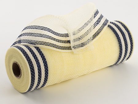 10  Border Stripe Mesh: Cream & Navy Blue Hot on Sale